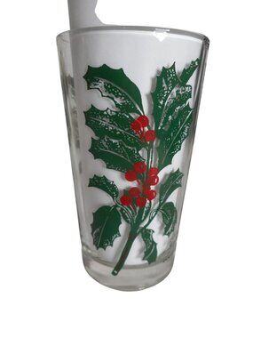 MCM Peanut Butter Drinking Juice Glass Tumbler Holly leaves Estate find 5"